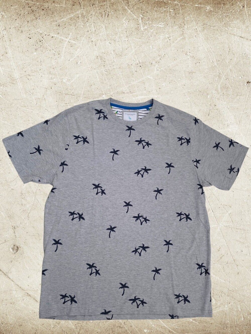 Denim & Flower Ricky Singh Palm Tree Tee Gray Tropical Shirt XL